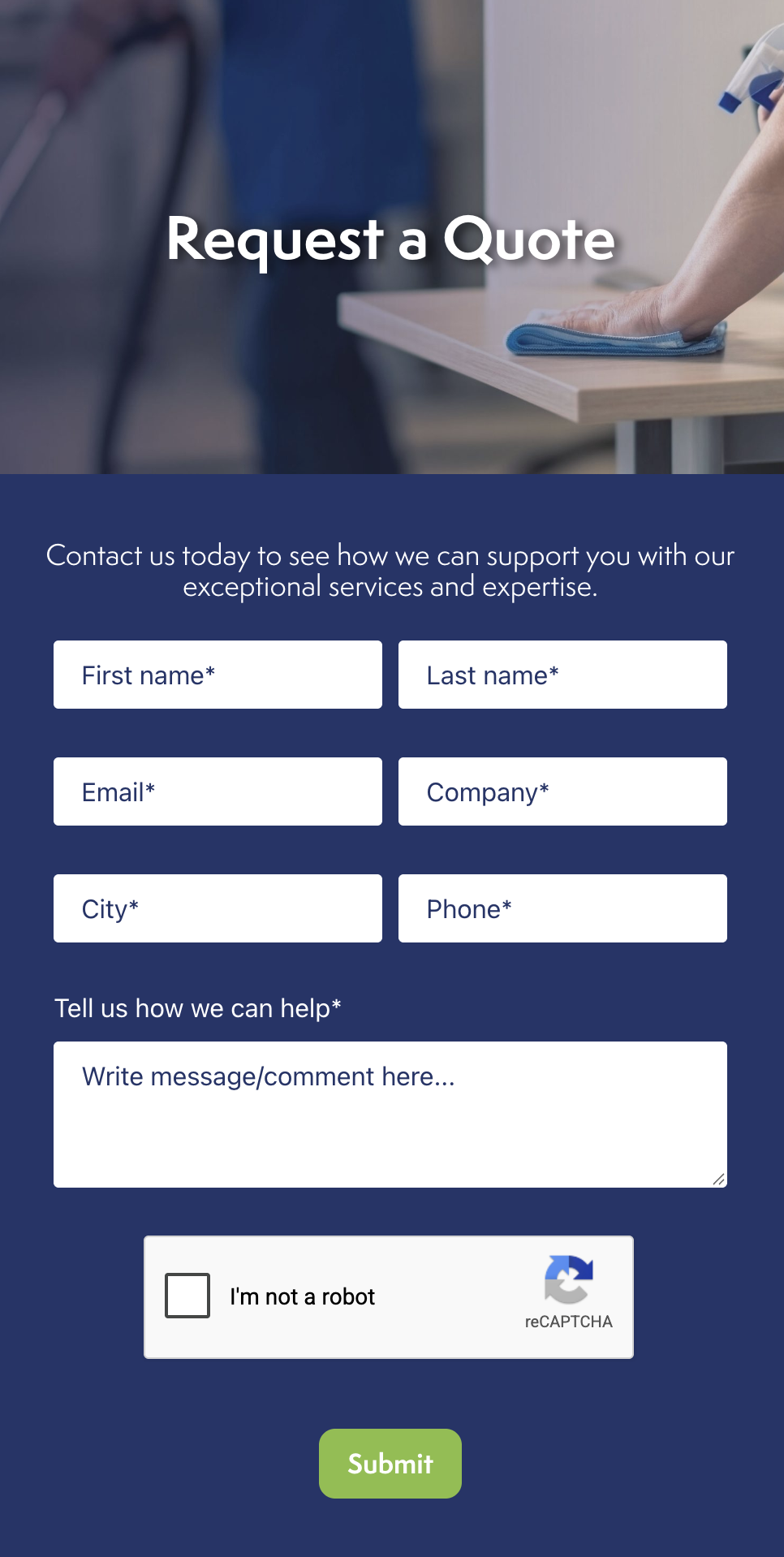 request a quote form on mobile